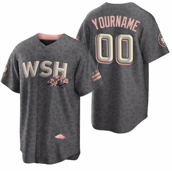 Custom Washington Nationals Active Player 2022 Grey Puhics City Connect Cherry Blossom Cool Base Stitched Jersey