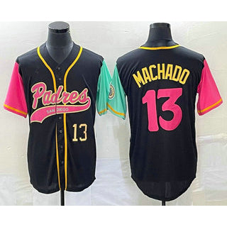 San Diego Padres #13 Manny Machado Number Black Puhics NEW 2023 City Connect Cool Base Stitched Jersey