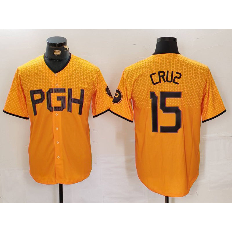 Pittsburgh Pirates #15 Oneil Cruz Yellow Puhics 2023 City Connect Stitched Jersey 2