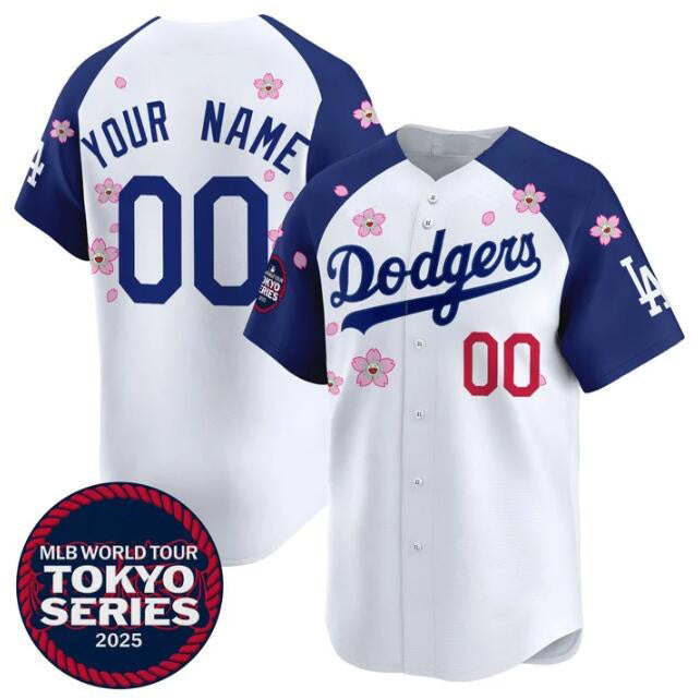 Custom Los Angeles Dodgers Active Player White Royal Puhics 2025 Tokyo Series Limited Stitched Jersey