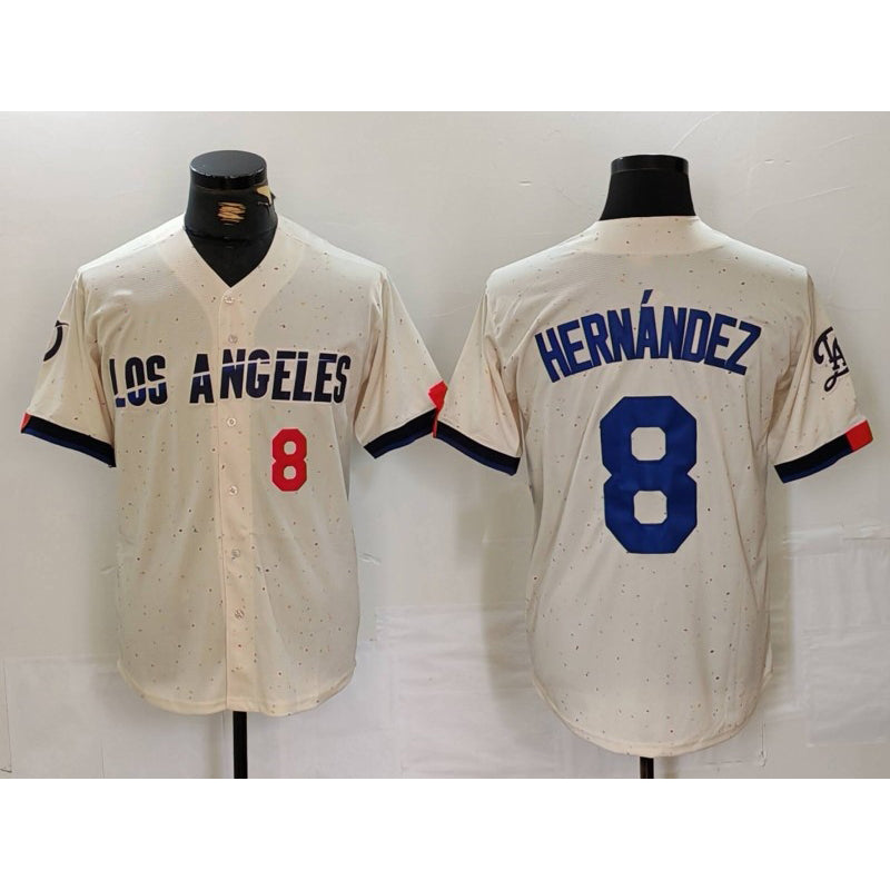 Los Angeles Dodgers #8 Kike Hernandez Number Cream Puhics 2024 City Connect Limited Stitched Jerseys