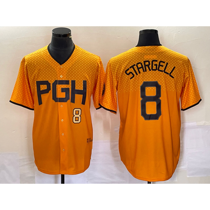 Pittsburgh Pirates #8 Willie Stargell Number Gold Puhics 2023 City Connect Stitched Jersey