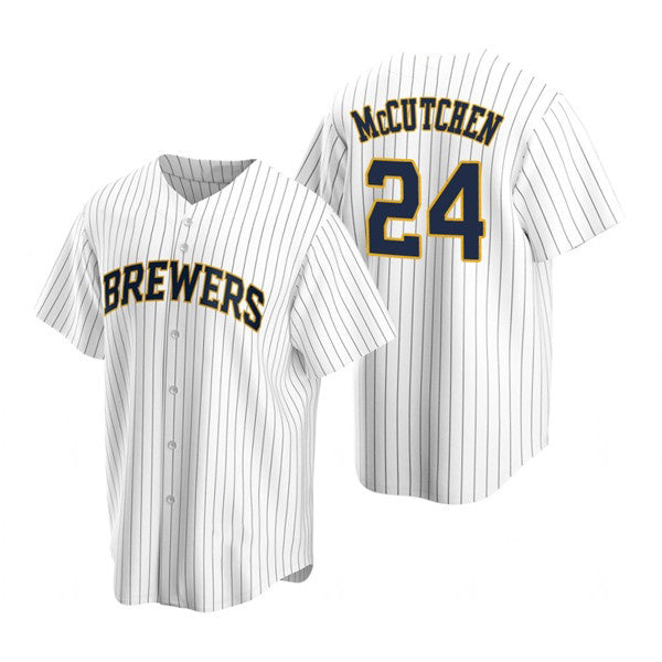 Milwaukee Brewers #24 Andrew McCutchen White Puhics Cool Base Stitched Jersey