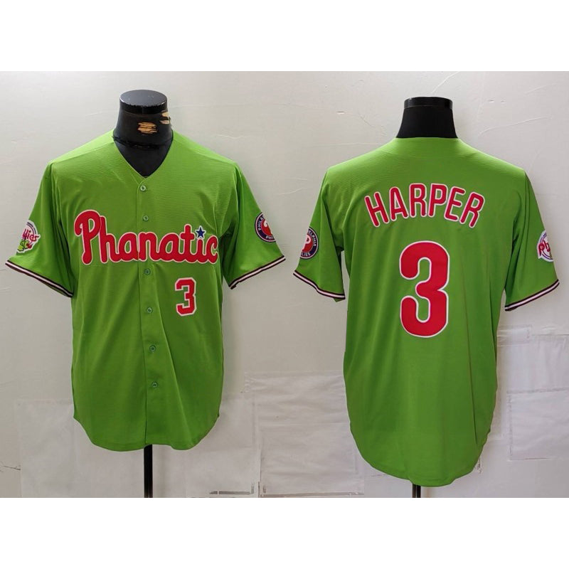 Philadelphia Phillies #3 Bryce Harper Number Green Puhics With Patch Stitched Cool Base Jersey