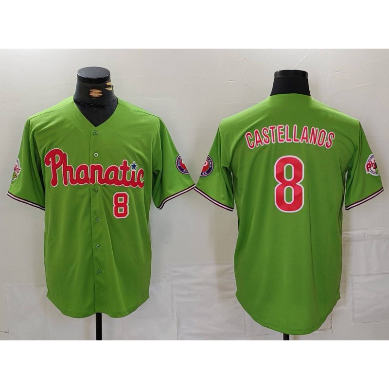 Philadelphia Phillies #8 Nick Castellanos Number Green Puhics With Patch Stitched Cool Base Jersey