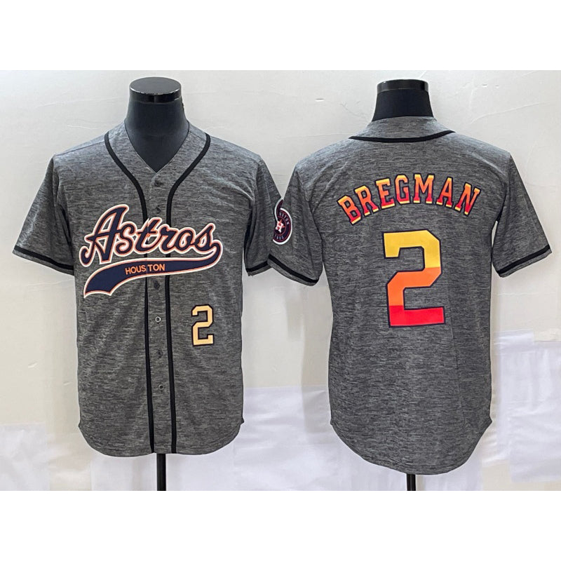 Houston Astros #2 Alex Bregman Number Grey Puhics Gridiron Cool Base Stitched Jersey