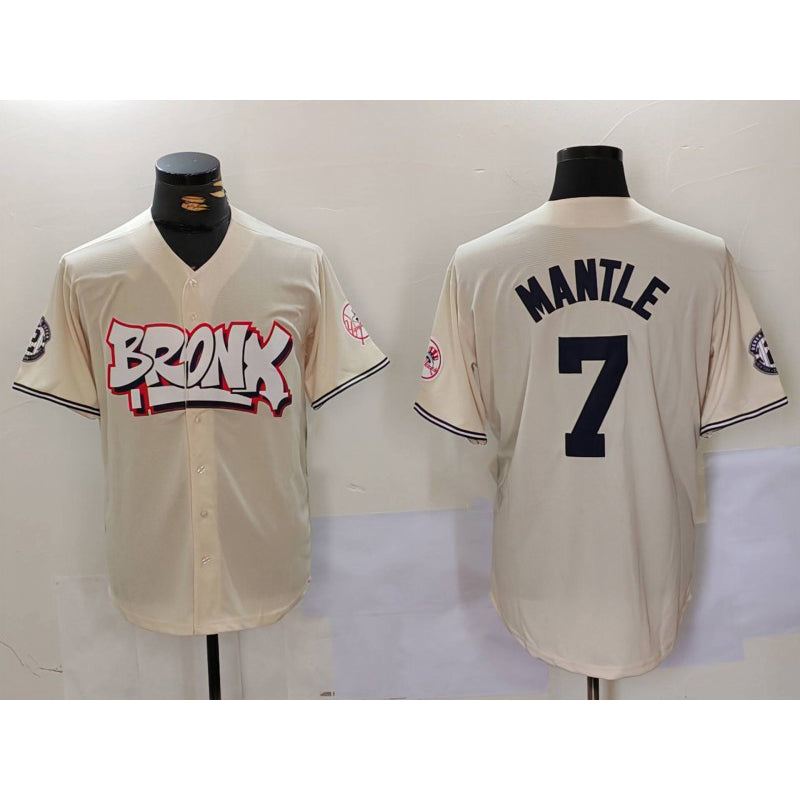 New York Yankees #7 Mickey Mantle Cream Puhics Limited Stitched Jersey 2