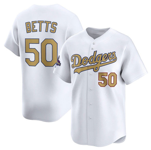Los Angeles Dodgers #50 Mookie Betts White Puhics 2025 Gold Collection Limited Stitched Jersey