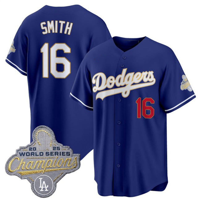 Los Angeles Dodgers #16 Will Smith Royal Puhics 2026 Alternate Gold Collection Stadium Stitched Jersey