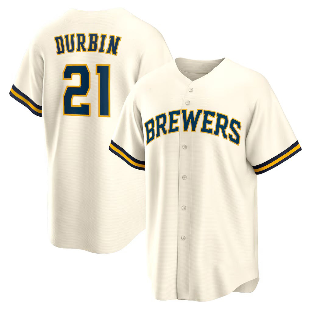Milwaukee Brewers #21 Caleb Durbin Cream Puhics Home Replica Jersey