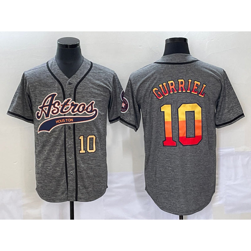 Houston Astros #10 Yuli Gurriel Number Grey Puhics Gridiron Cool Base Stitched Jersey 2