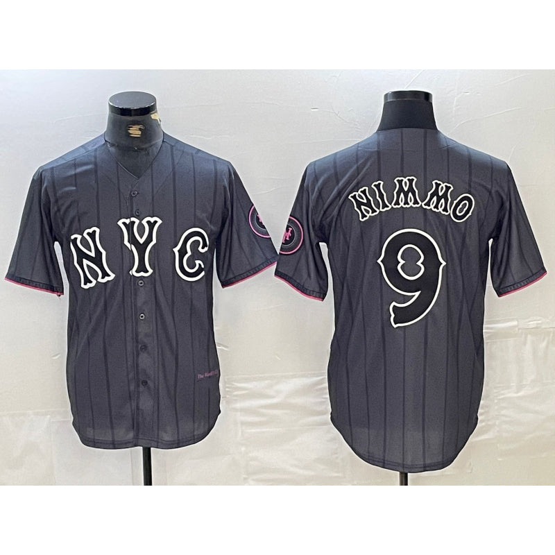 New York Mets #9 Brandon Nimmo Gray Puhics 2024 City Connect Cool Base Stitched Jersey