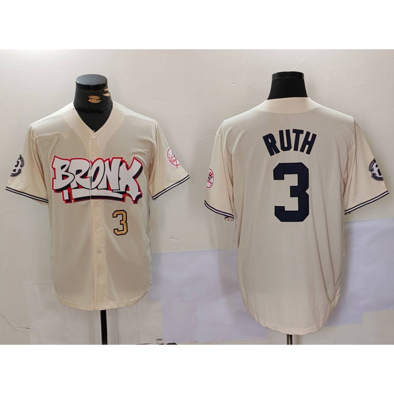 New York Yankees #3 Babe Ruth Cream Puhics Limited Stitched Jerseys