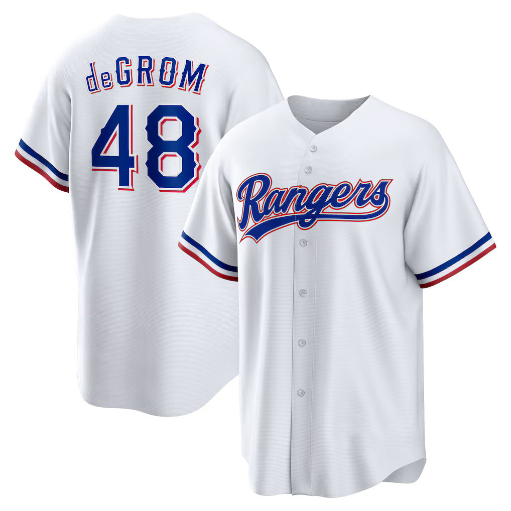 Texas Rangers #48 Jacob deGrom White Puhics Home Replica Player Jersey
