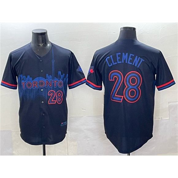 Toronto Blue Jays #28 Ernie Clement Navy Puhics 2024 City Connect Limited Stitched Jersey