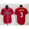 Philadelphia Phillies #3 Bryce Harper Number Red Puhics Cool Base Stitched Jersey 2