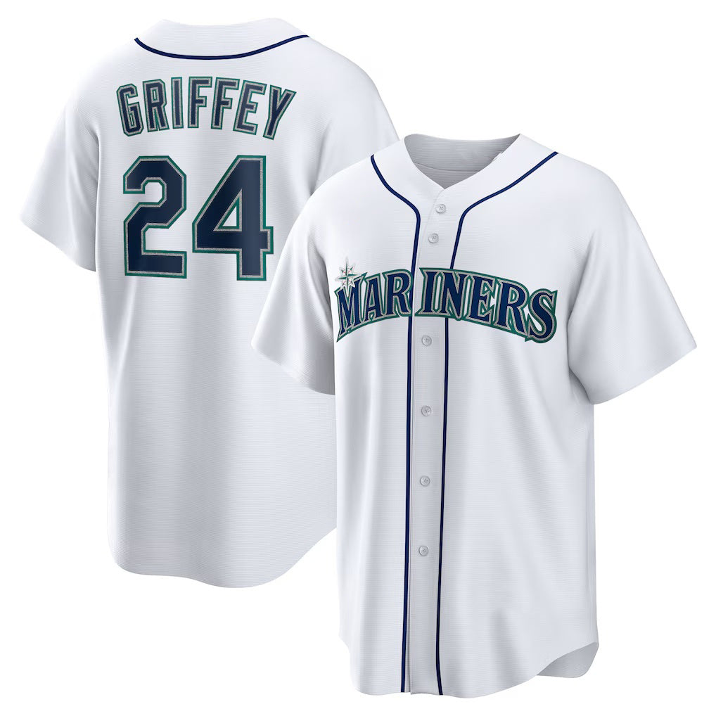 Seattle Mariners #24 Ken Griffey Jr. White Puhics Retired Player Replica Jersey