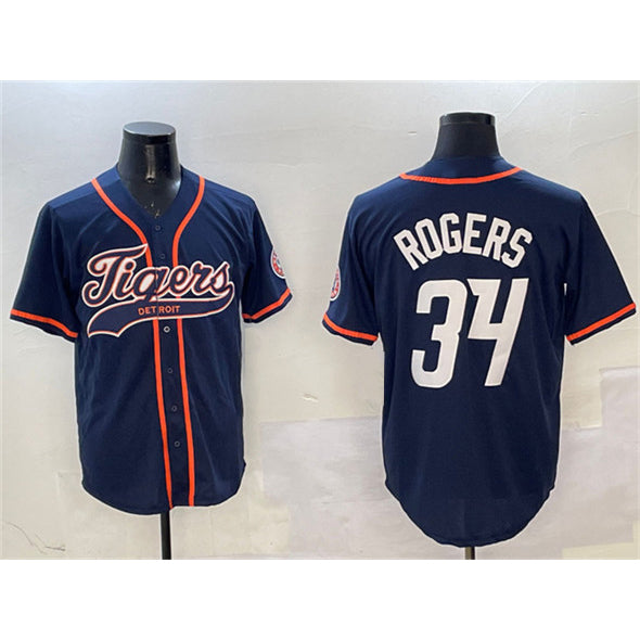 Detroit Tigers #34 Jake Rogers Navy Puhics With Patch Cool Base Stitched Jersey
