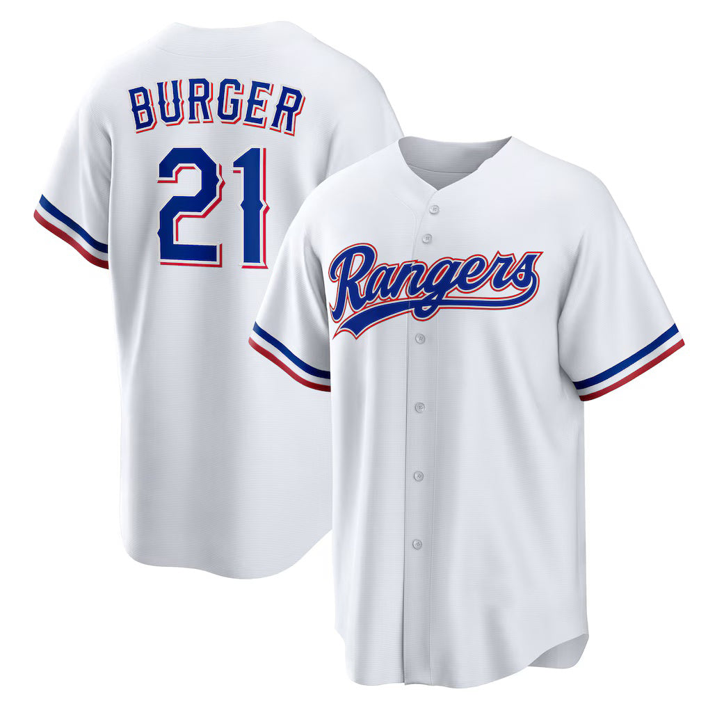 Texas Rangers #21 Jake Burger White Puhics Home Replica Jersey