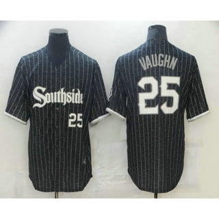 Chicago White Sox #25 Andrew Vaughn Black Puhics With Small Number 2021 City Connect Stitched Cool Base Jersey