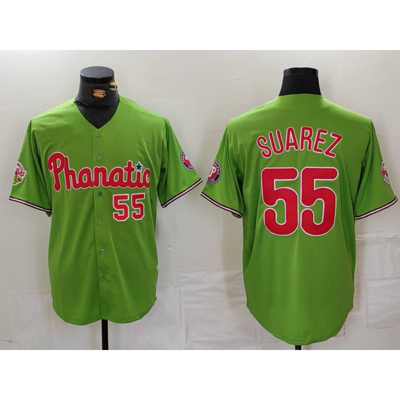 Philadelphia Phillies #55 Ranger Suarez Number Green Puhics With Patch Stitched Cool Base Jersey