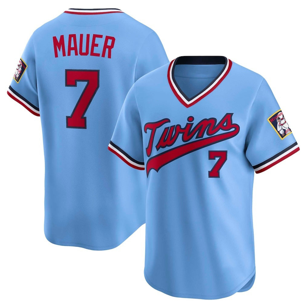 Minnesota Twins #7 Joe Mauer Light Blue Puhics Throwback Cooperstown Collection Limited Jersey
