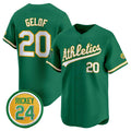 Oakland Athletics #20 Zack Gelof Green Puhics 2024 Limited With Rickey Henderson Patch Stitched Jersey