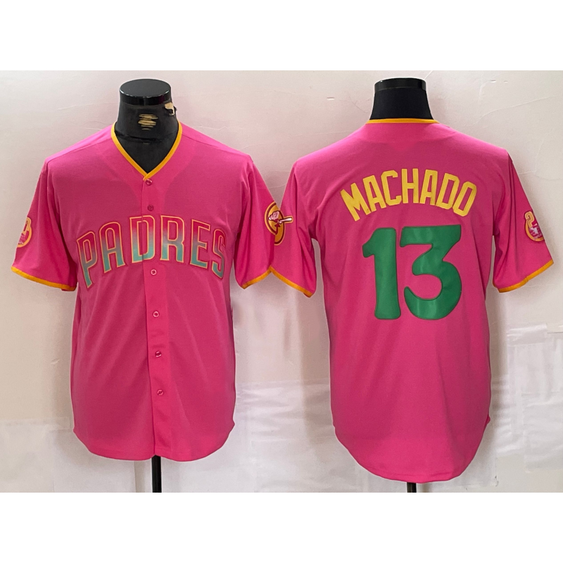 San Diego Padres #13 Manny Machado Pink Puhics Cool Base Stitched Jersey 2