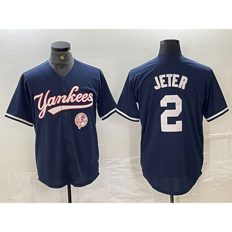 New York Yankees #2 Derek Jeter Navy Puhics With Patch Cool Base Stitched Jersey