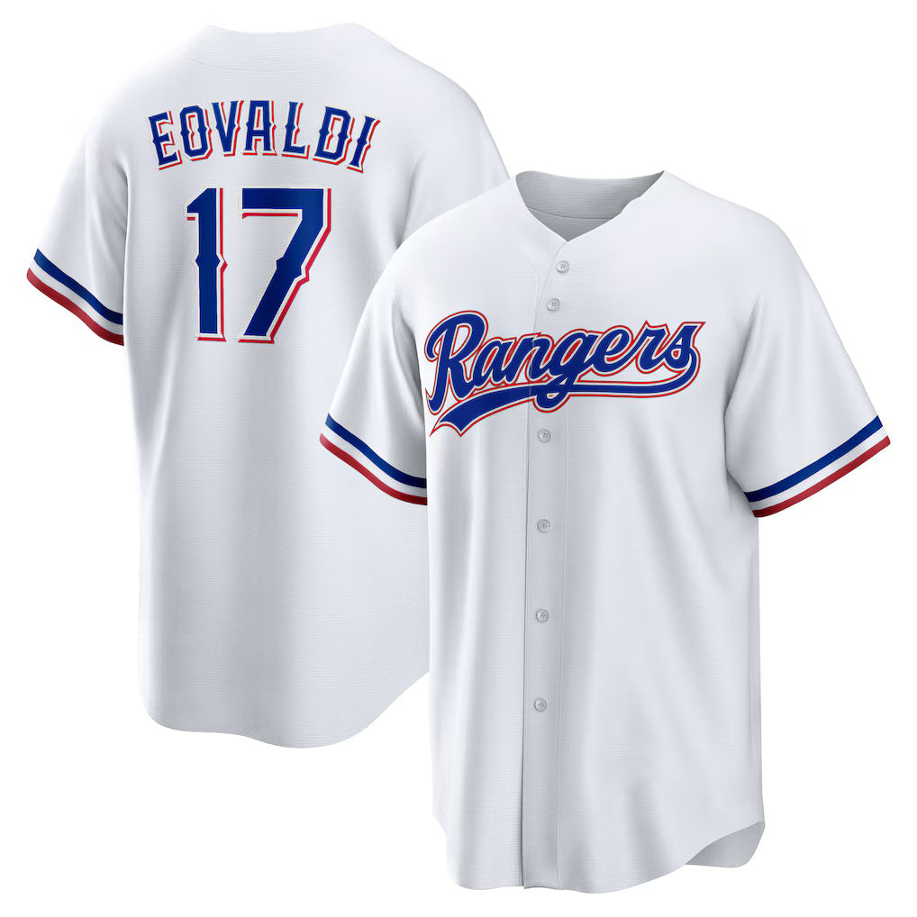 Texas Rangers #17 Nathan Eovaldi White Puhics Home Replica Player Jersey