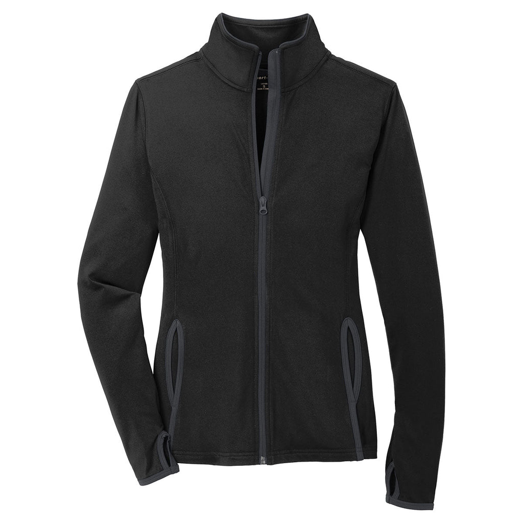 Puhics Women's Black/Charcoal Grey Sport-Wick Stretch Contrast Full-Zip Jacket