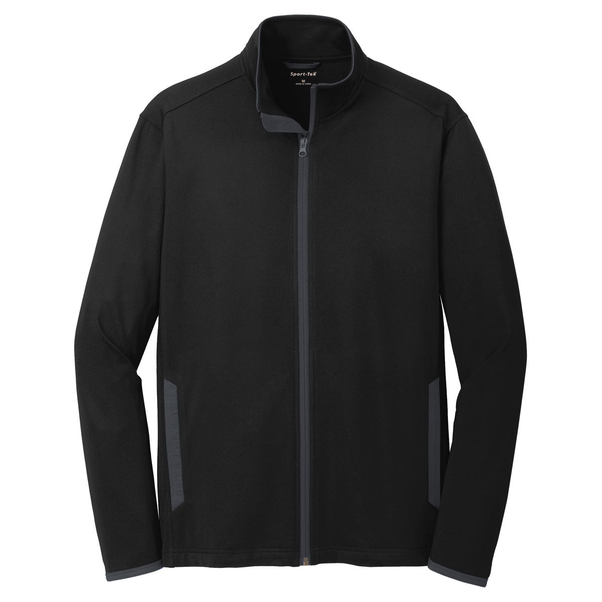 Puhics Men's Black/ Charcoal Grey Sport-Wick Stretch Contrast Full-Zip Jacket
