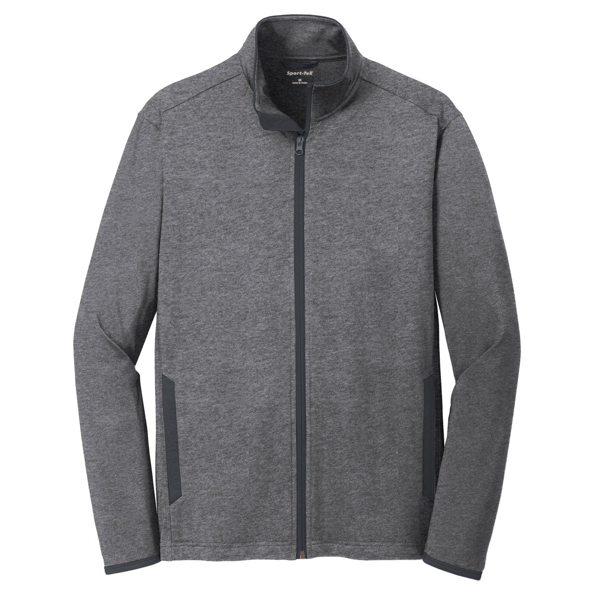 Puhics Men's Charcoal Grey Heather/ Charcoal Grey Sport-Wick Stretch Contrast Full-Zip Jacket