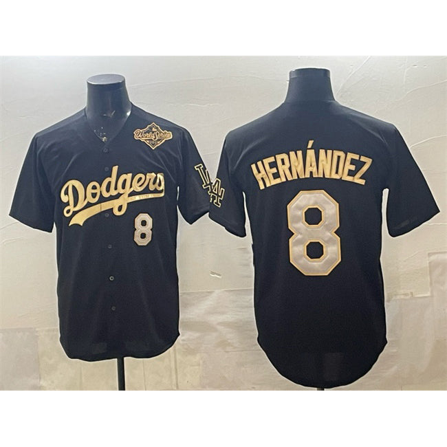 Los Angeles Dodgers #8 Enrique Hern¨¢ndez Black Gold Puhics 2025 World Series Patch Limited Stitched Jersey