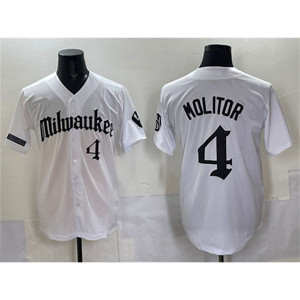 Milwaukee Brewers #4 Paul Molitor White Puhics 'Gothic 414 Shadows Edition' Vapor Premier Limited Stitched Jersey