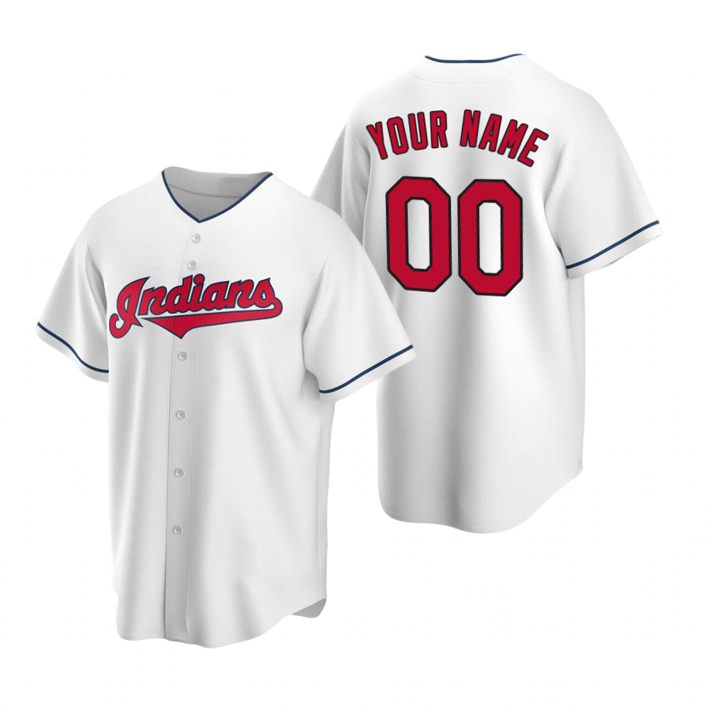 Custom Cleveland Indians White Puhics Stitched Cool Base Home Jersey