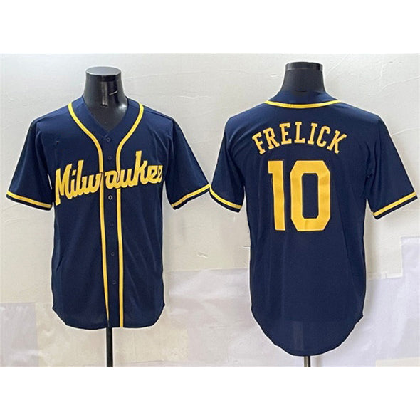 Milwaukee Brewers #10 Sal Frelick Navy Puhics Cool Base Stitched Jersey