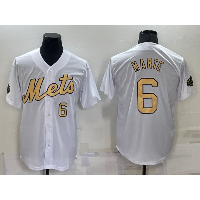 New York Mets #6 Starling Marte Number White Puhics 2022 All Star Stitched Cool Base Jersey