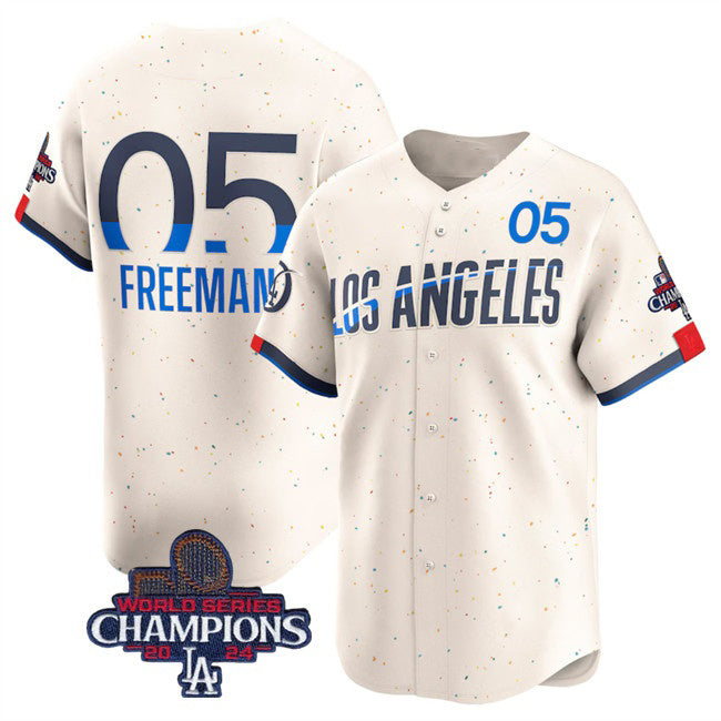 Los Angeles Dodgers #5 Freddie Freeman Cream Puhics 2024 World Series Champions City Connect Limited Stitched Jersey