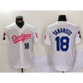 Los Angeles Dodgers #18 Yoshinobu Yamamoto White Pink Puhics Vin & Kobe Patch Stitched Jersey 2