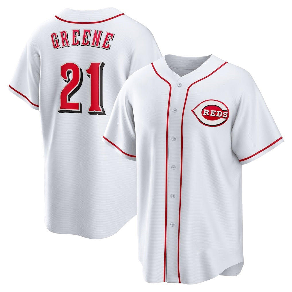 Cincinnati Reds #21 Hunter Greene White Puhics Home Replica Jersey