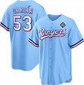 Texas Rangers #53 Adolis Garc¨ªa Blue Puhics 2023 World Series Cool Base Stitched Jersey