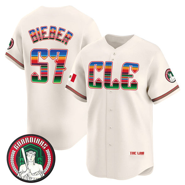 Cleveland Guardians #57 Shane Bieber Cream Puhics Mexico Vapor Premier Limited Stitched Jersey