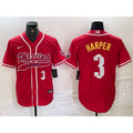 Philadelphia Phillies #3 Bryce Harper Number Red Puhics Cool Base Stitched Jerseys