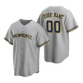 Custom Milwaukee Brewers Gray Puhics Stitched Cool Base Road Jersey