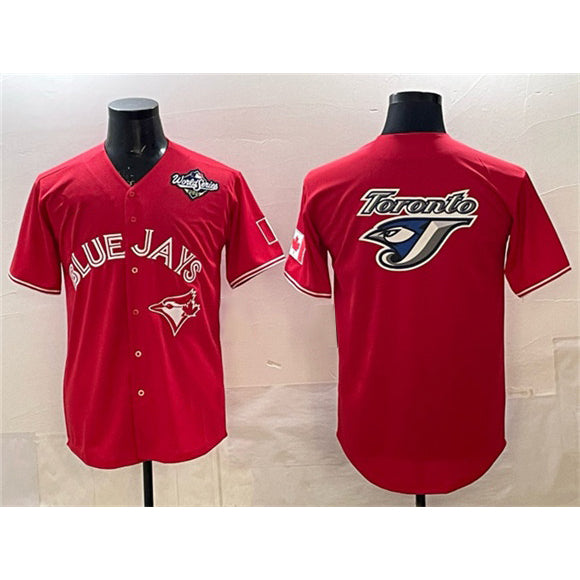 Toronto Blue Jays Team Big Logo Red Puhics 2025 World Series Home Cool Base Stitched Jersey