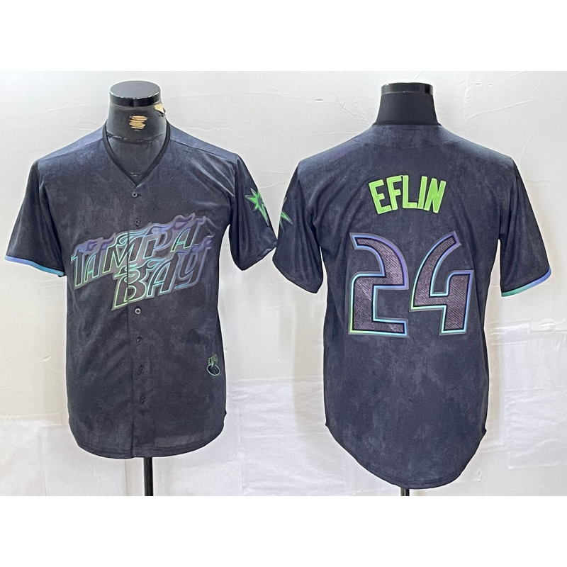 Tampa Bay Rays #24 Zach Eflin Charcoal Puhics 2024 City Connect Limited Cool Base Jersey