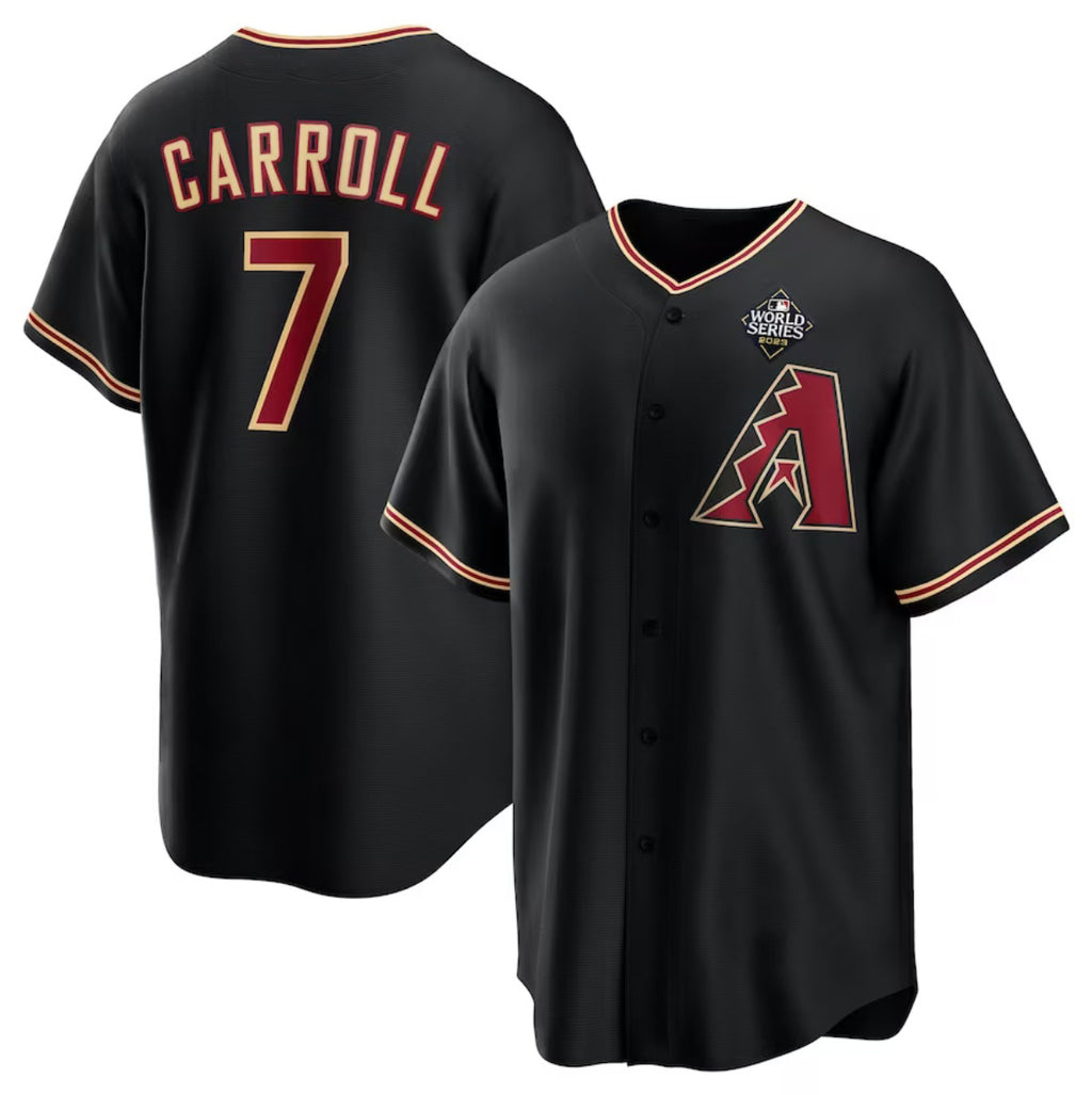 Arizona Diamondbacks #7 Corbin Carroll Black Puhics 2023 World Series Cool Base Stitched Jersey