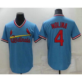 St. Louis Cardinals #4 Yadier Molina Light Blue Puhics Pullover Cooperstown Collection Stitched Jersey