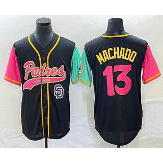 San Diego Padres #13 Manny Machado Black Puhics NEW 2023 City Connect Cool Base Stitched Jersey 2